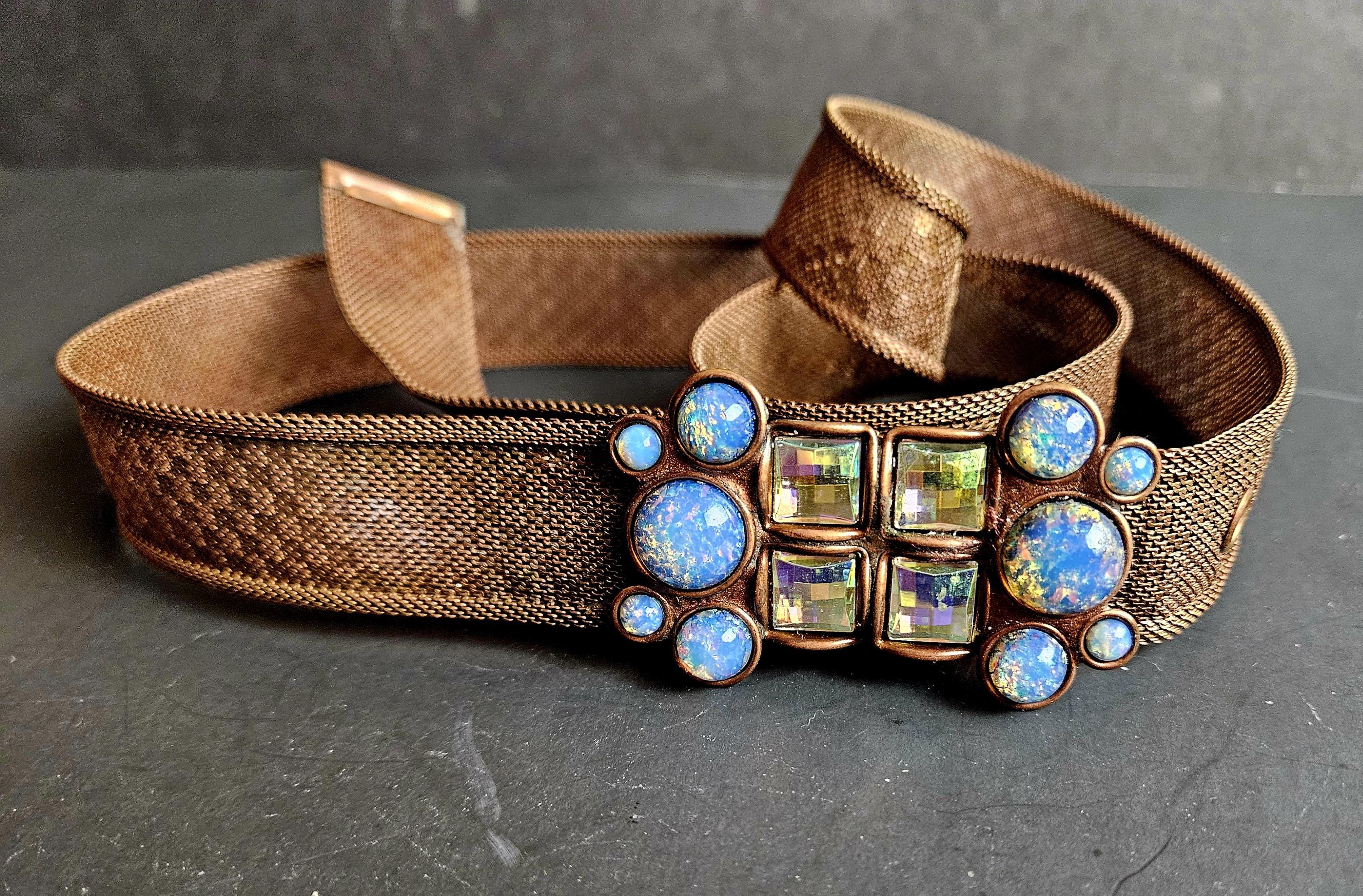 Sarah Cavender Mesh Gold Belt Gold mesh slider belt with FLOWER Buckle signed Sarah  main image 3