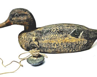 Señuelo de pato real antiguo tallado a mano / Arte popular primitivo de madera para decoración de casas de lago