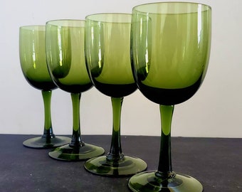 Vintage Sasaki Romance Wine Glass Green S/4