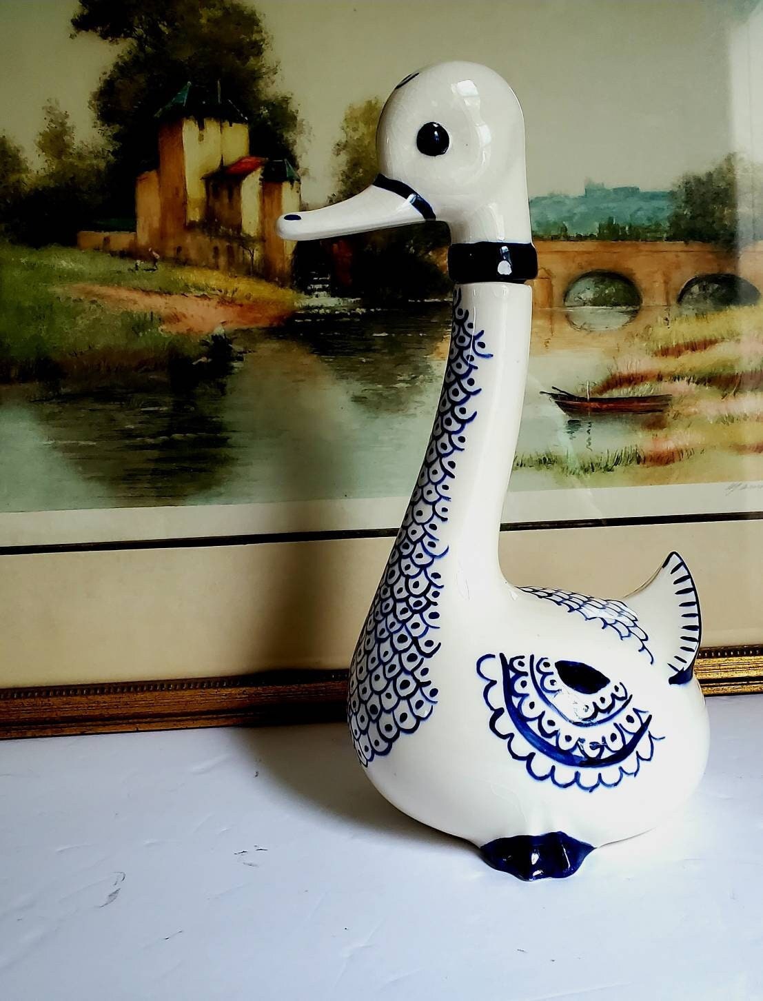 Vintage JC Brosseau Duck Decanter, Hand-painted Porcelain Goose
