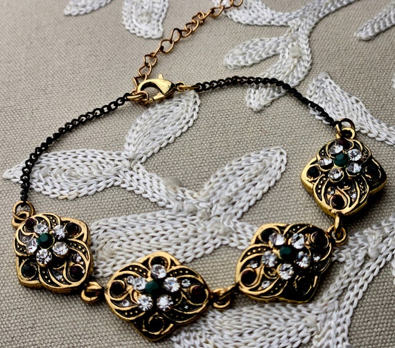 Vintage Rhinestone Flower Chain Bracelet - image 6