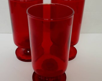 Vintage Red Cavalier Luminarc France Styled Crystal Rolled Goblet Set/3