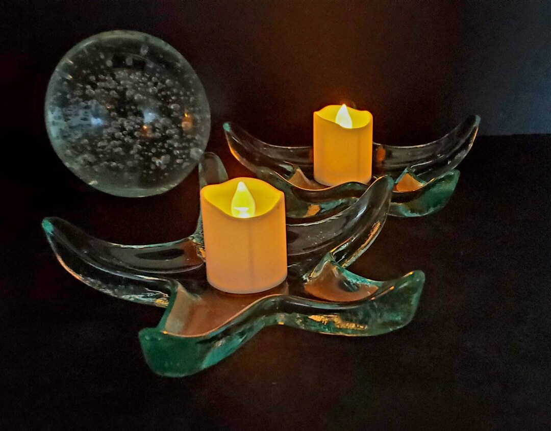 Vintage Recycled Glass Stars Votive Candle Plate Set/2 Glass Starfish