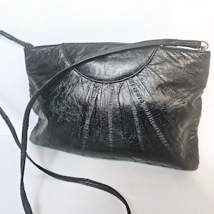 Vintage Rare Elan of California Genuine Eel Skin Black Evening Clutch/Shoulder Bag Black Eel Handbag
