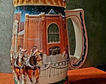 Vintage Budweiser 1997 Christmas Beer Stein "Home for the Holidays" Anheuser Busch St. Louis, Mo CS313 King of Beers Collector's Tankard Mug