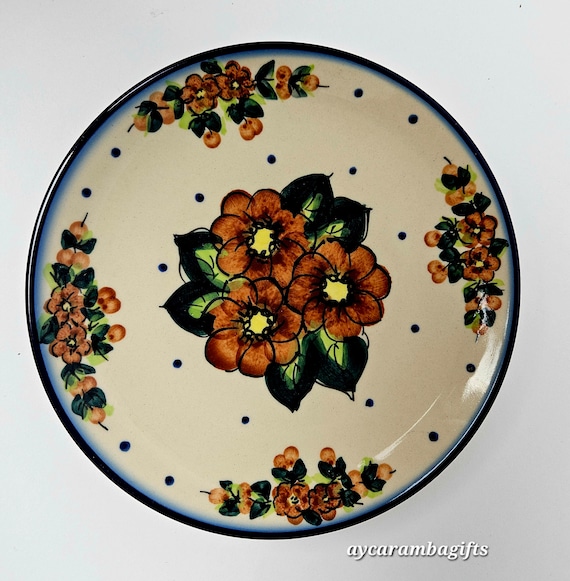Vintage Bunzlauer Keramik Dessert Teller: UNIKAT Mohnblüten, 19 cm