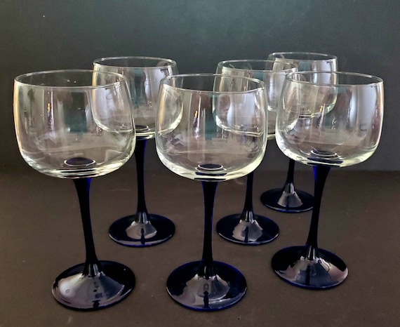Vintage Cristal D'Arques Luminarc Wine Glasses: Cobalt Blue Stemware, Set of 6