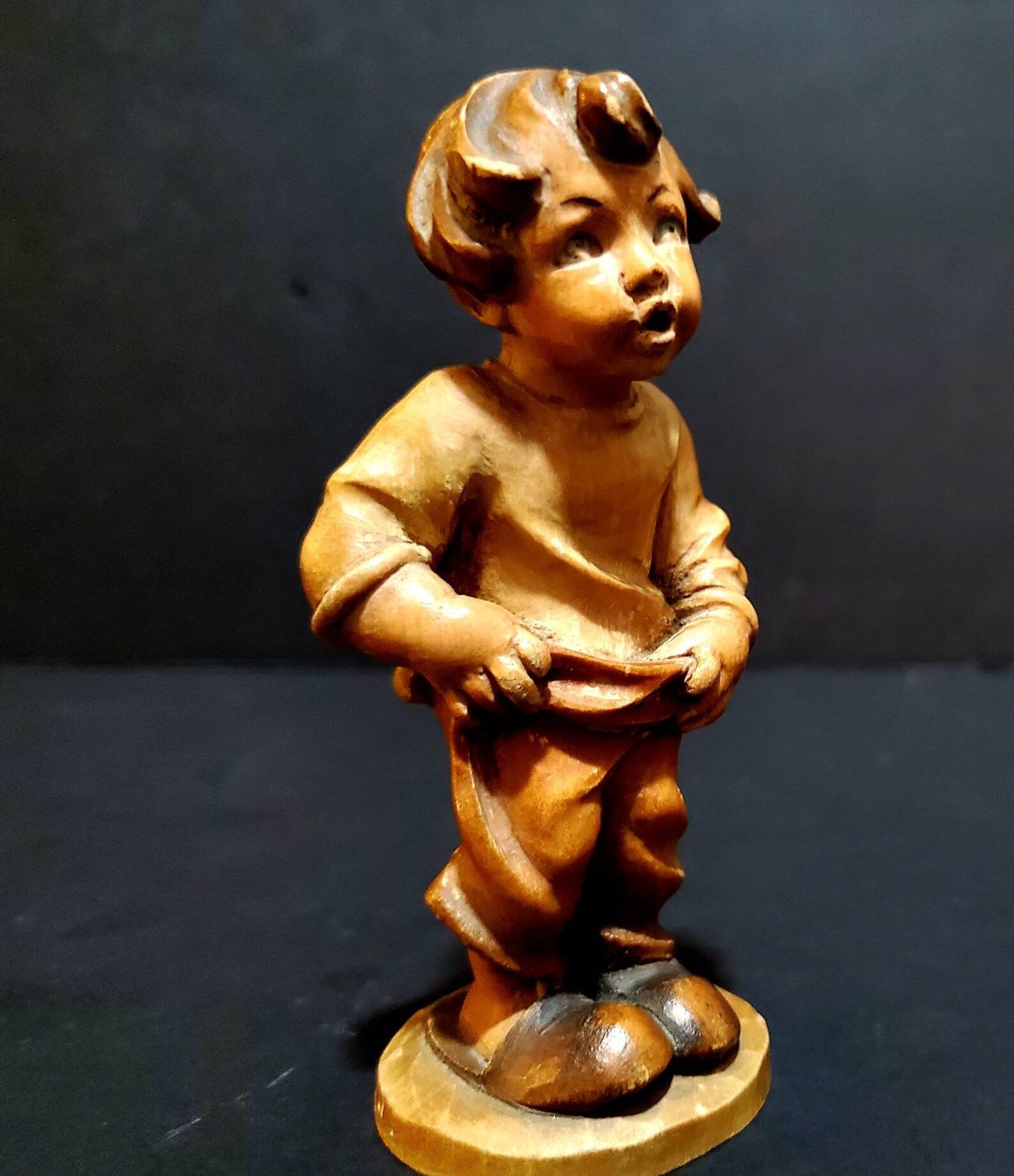 Vintage ANRI Italy Hand Carved Wood Figurine "boy Holding up Pants" 5 ...