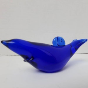 Vintage Cobalt Blue Art Glass Porpoise Dolphin Figurine