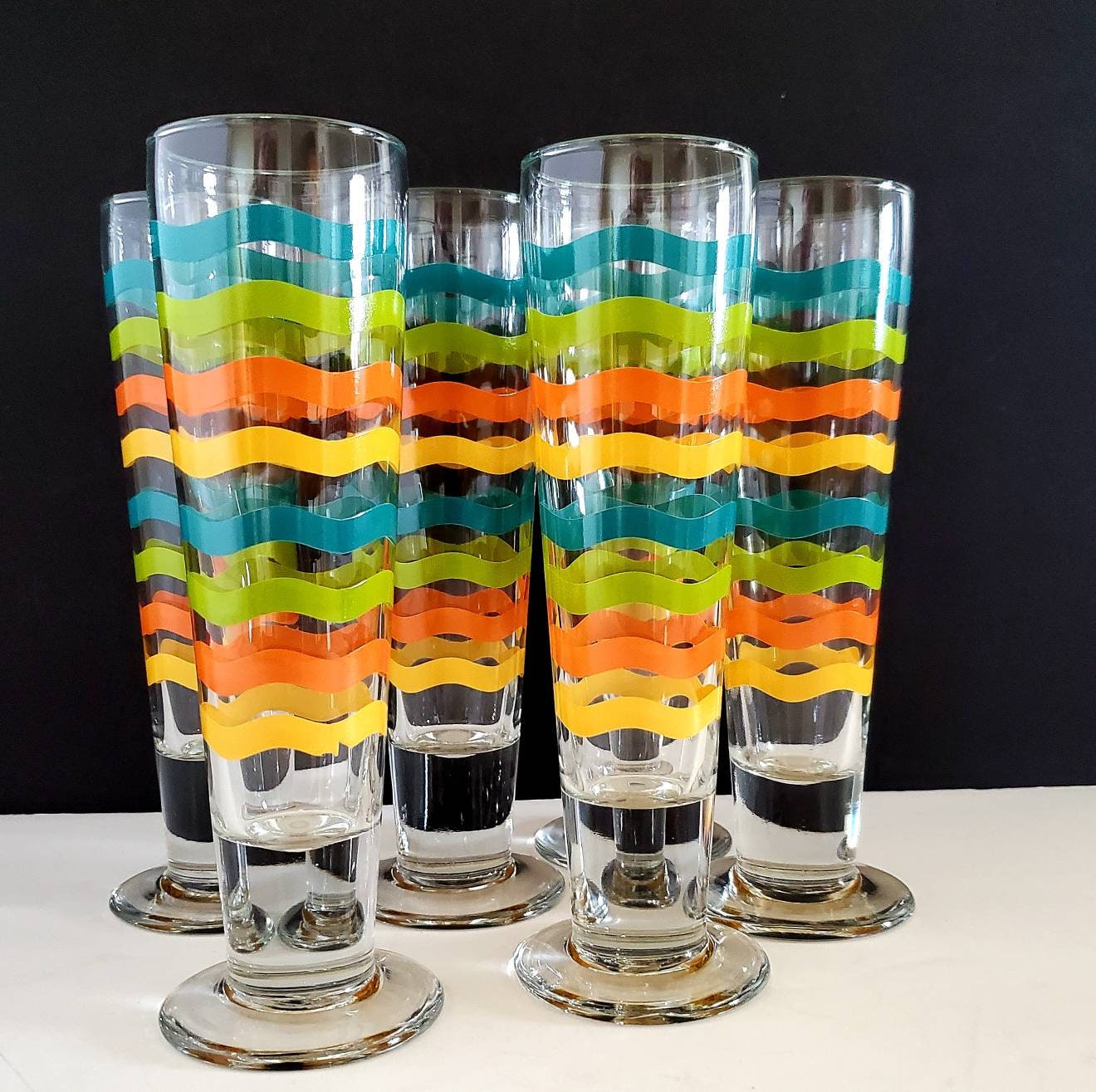 FUN! Set of 8 vintage 'Libby' Fiestaware drinking glasses (4 goblets/4  tumblers). $165/set. #fiestaware #vintage #vintagefiestaware…