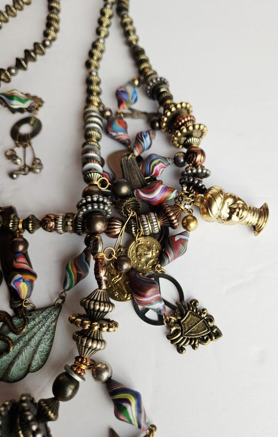 Boho Charm Statement Necklace • Mixed Metal Beads… - image 12