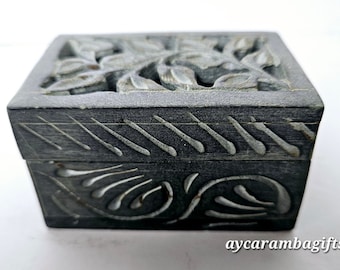 Vintage Handcarved Soapstone Trinket Box: Small Hinged Ring Box