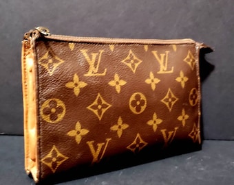 Louis Vuitton, upcycled, handpainted jungle print cosmetic pouch