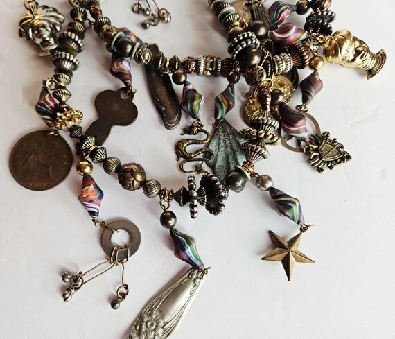 Boho Charm Statement Necklace • Mixed Metal Beads… - image 15