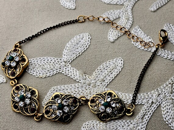 Vintage Rhinestone Flower Chain Bracelet - image 4