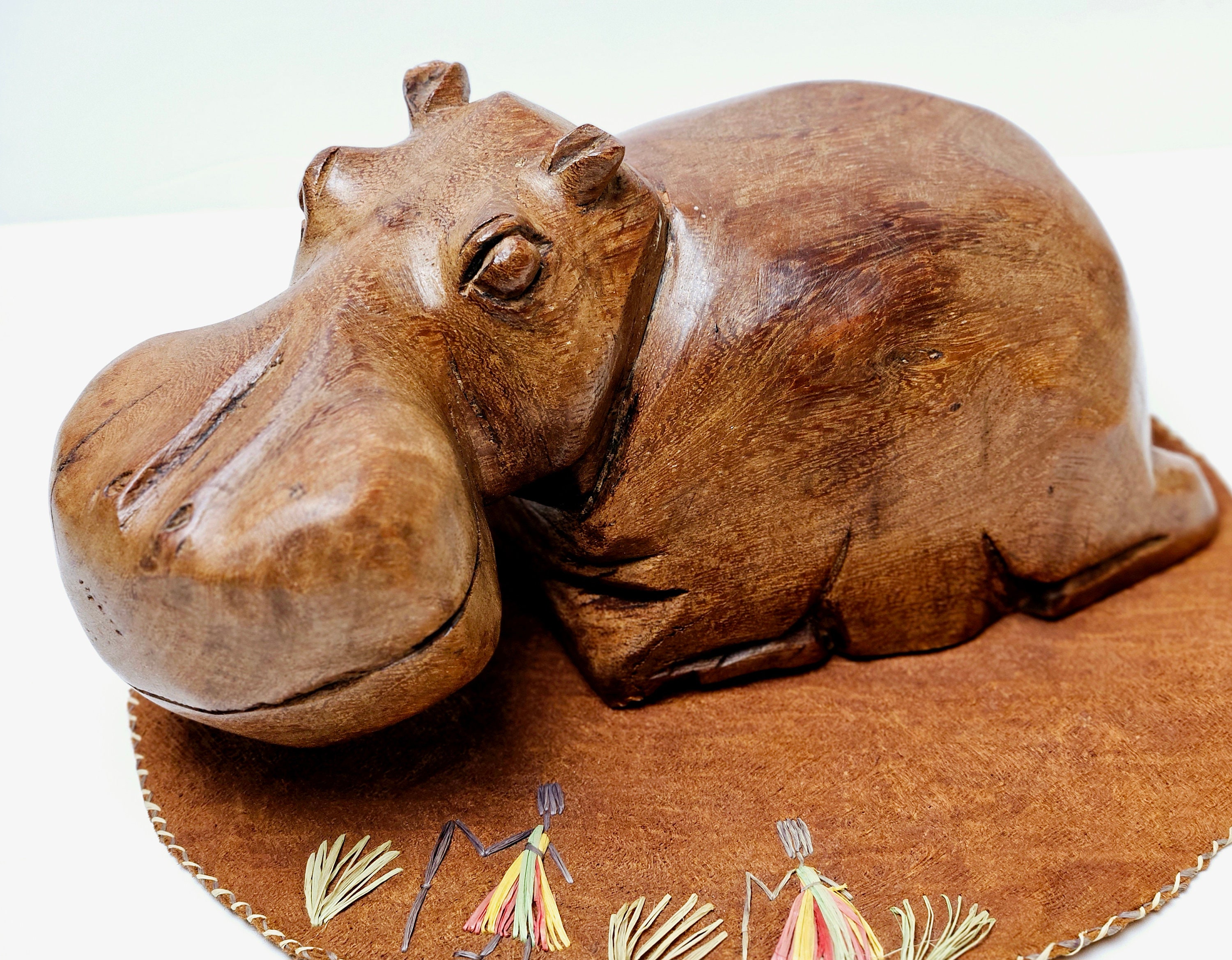 ヴィンテージ 手彫り アフリカンアイアンウッド カバ 彫刻 傑作 アート