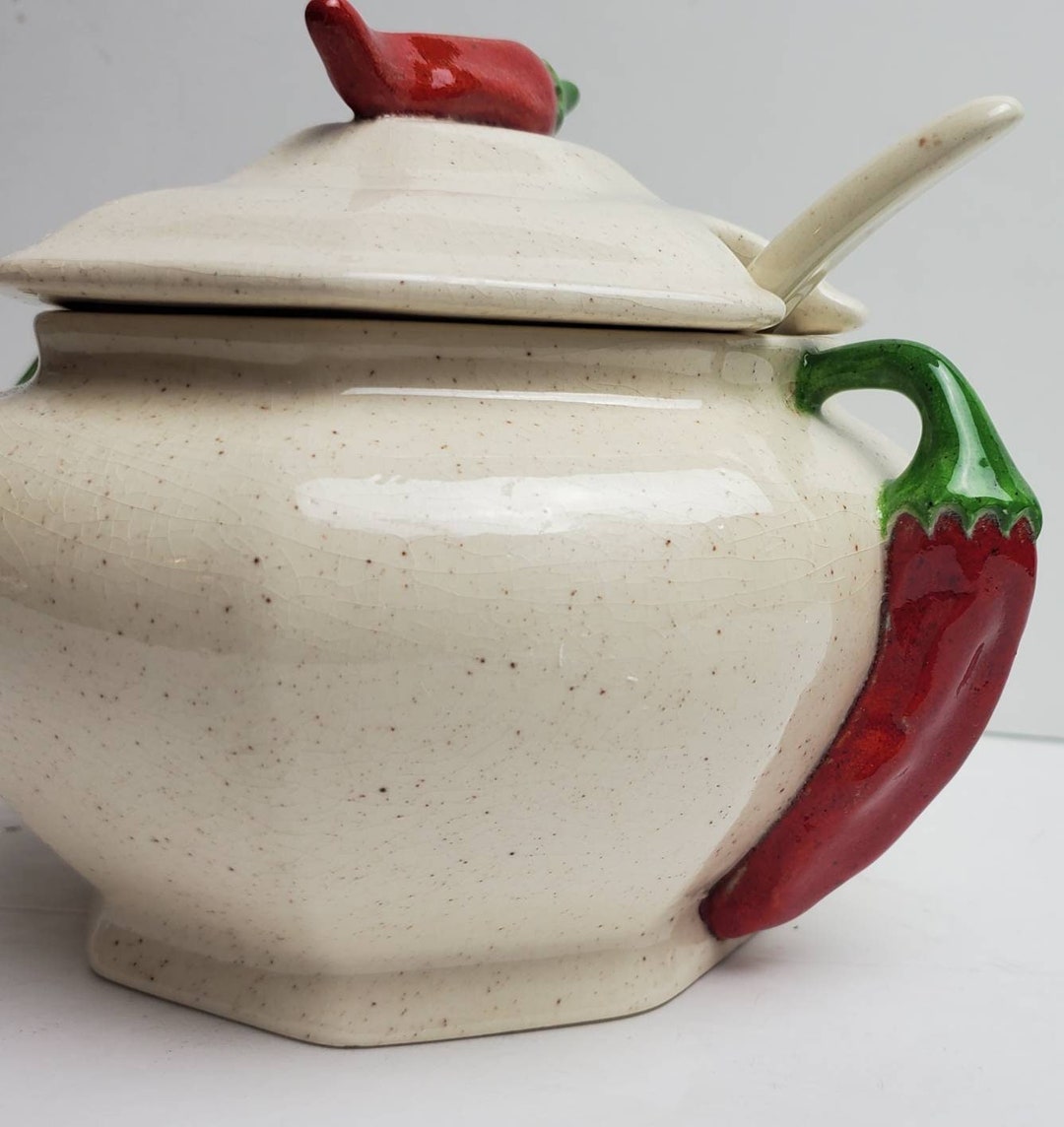 Vintage Red Hot Chili Pepper Salsa Bowl With Ladle Etsy