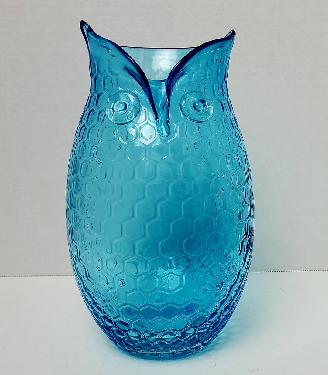 Vintage Blown Art Glass Aqua Blue Art Glass Owl Vase Etsy