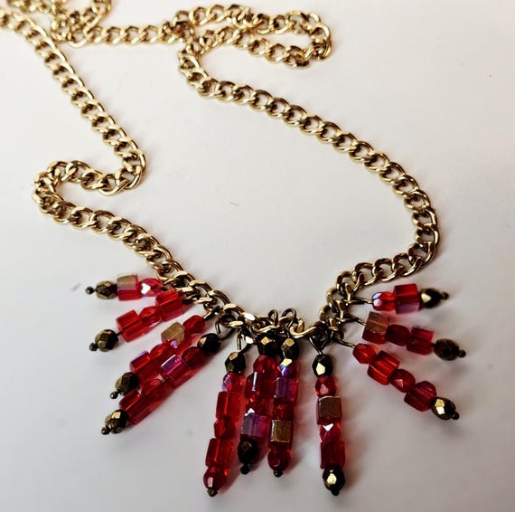 Ruby Red Crystal Fringe Statement Choker Necklace - image 1