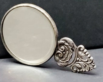 Danish Hans Jensen Antique Silver Repousse Pocketbook Mirror