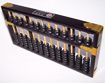 Antike hölzerne Abakus, Lotus Flower Brand - Black Soroban Saunpan 13 Rods / 91 Beads Zählwerkzeug
