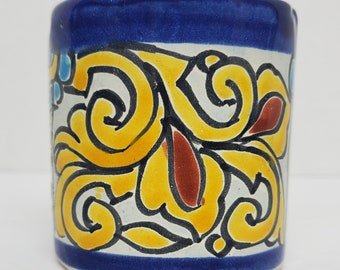 Vintage Hand Painted Talavera Mexico  Pottery Toothbrush and Toothpaste Holder