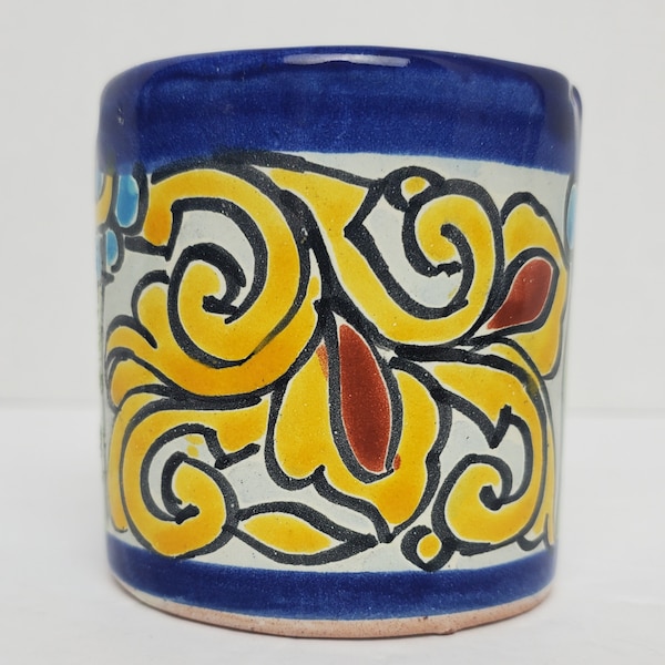 Vintage Hand Painted Talavera Mexico  Pottery Toothbrush and Toothpaste Holder