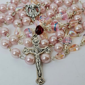 Handcrafted Baby Pink Catholic Rosary feat: Blessed Mother Mary