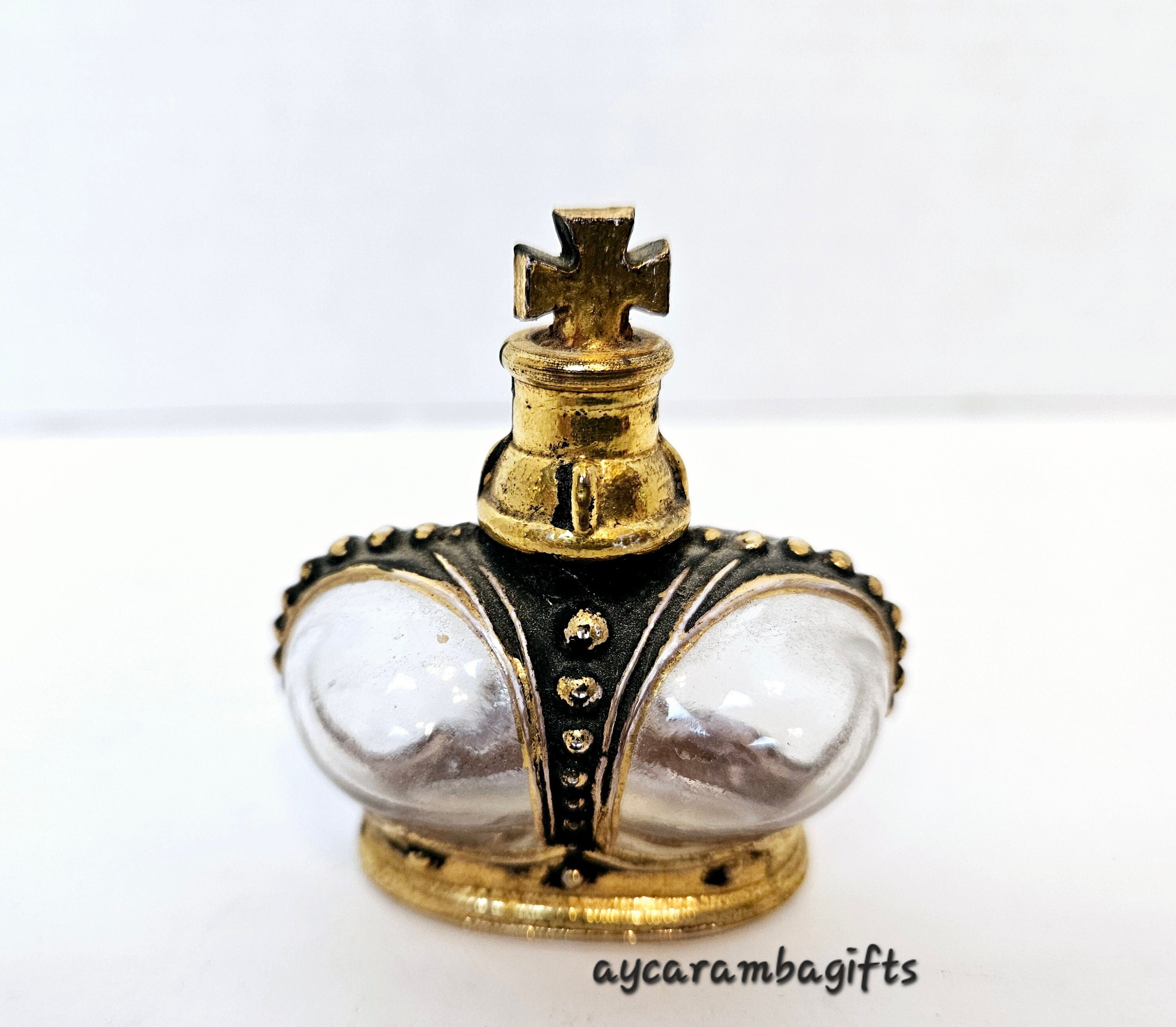 Vintage Prince Matchabelli Crown Jewel Perfume Bottle: Gold Cross
