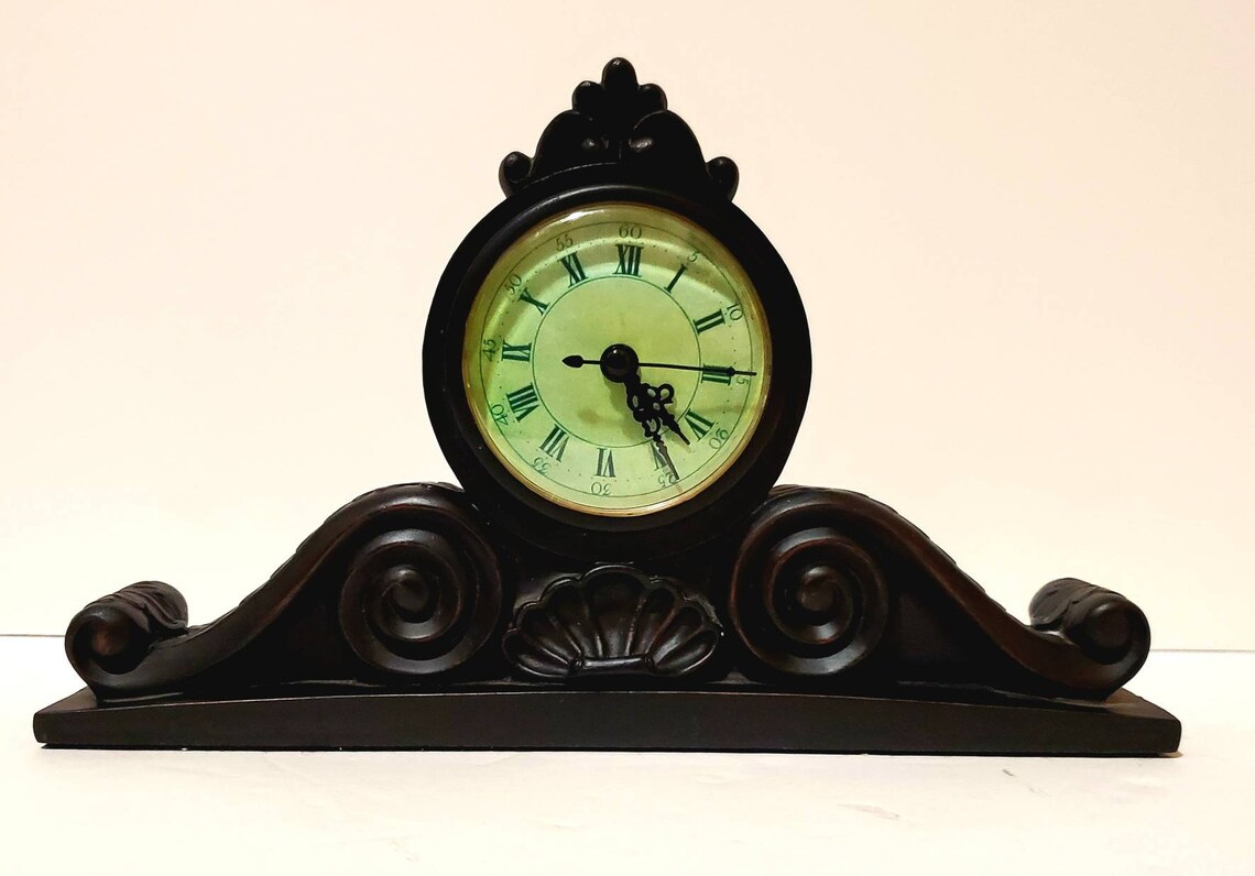 Vintage Black Scroll Mantle Clock Etsy