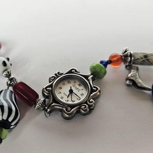 Vintage Treska Beaded Ladies Timepiece Bracelet Art Glass Beads and Charms Women&#39;s Watch Charm Bracelet