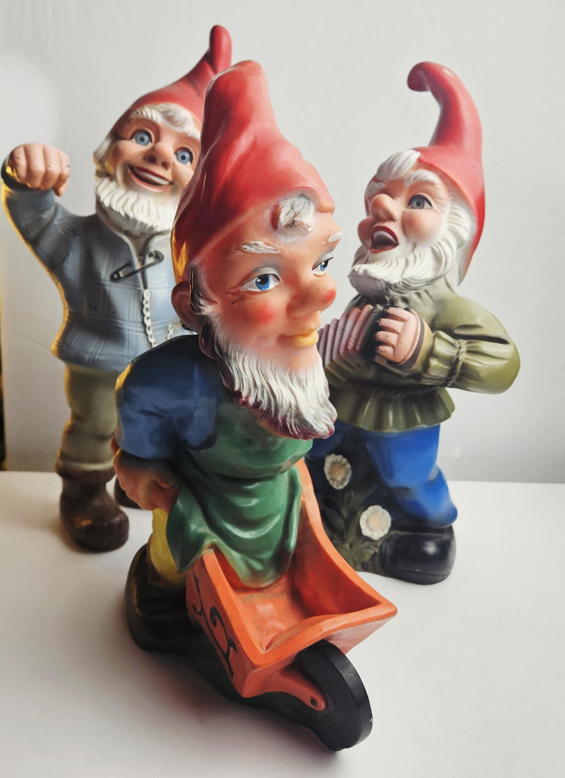 Vintage Zeho German Garden Gnome: Accordion Player or Wheelbarrow
