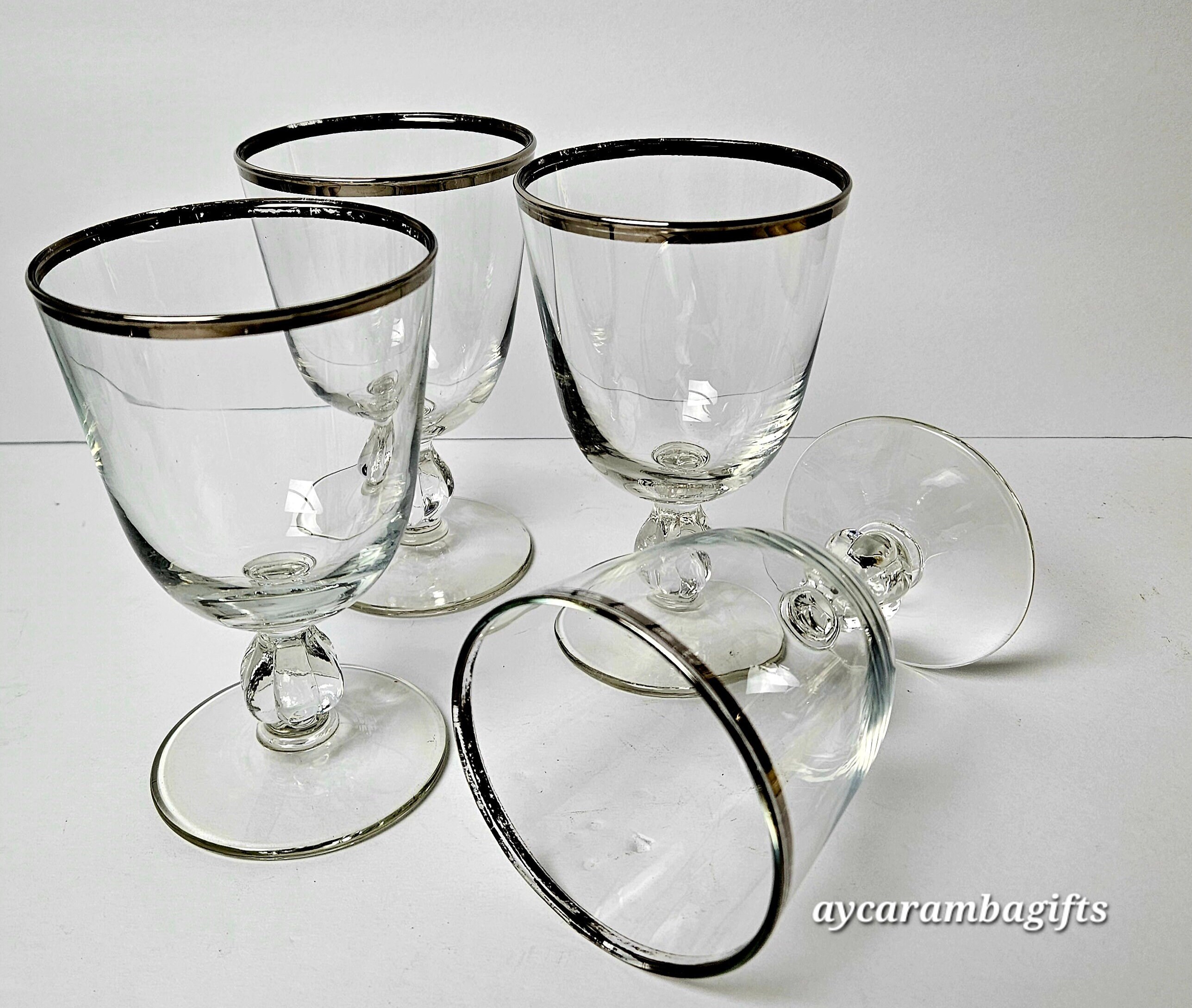 Vintage Set of 4 Silver Rim Water Glasses