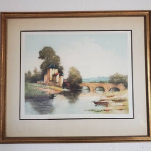 Signed, Framed Vintage Etching &quot;The Old Mill&quot; by Maurice Levy Original Wood Frame