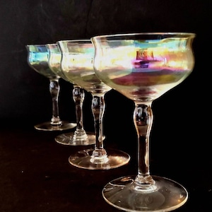 Mid Century West Virginia Specialty Glass 40 Iridescent Blown Crystal Liquor Tall Cocktail Champagne Glass Choose Set of 4 or Set of 6