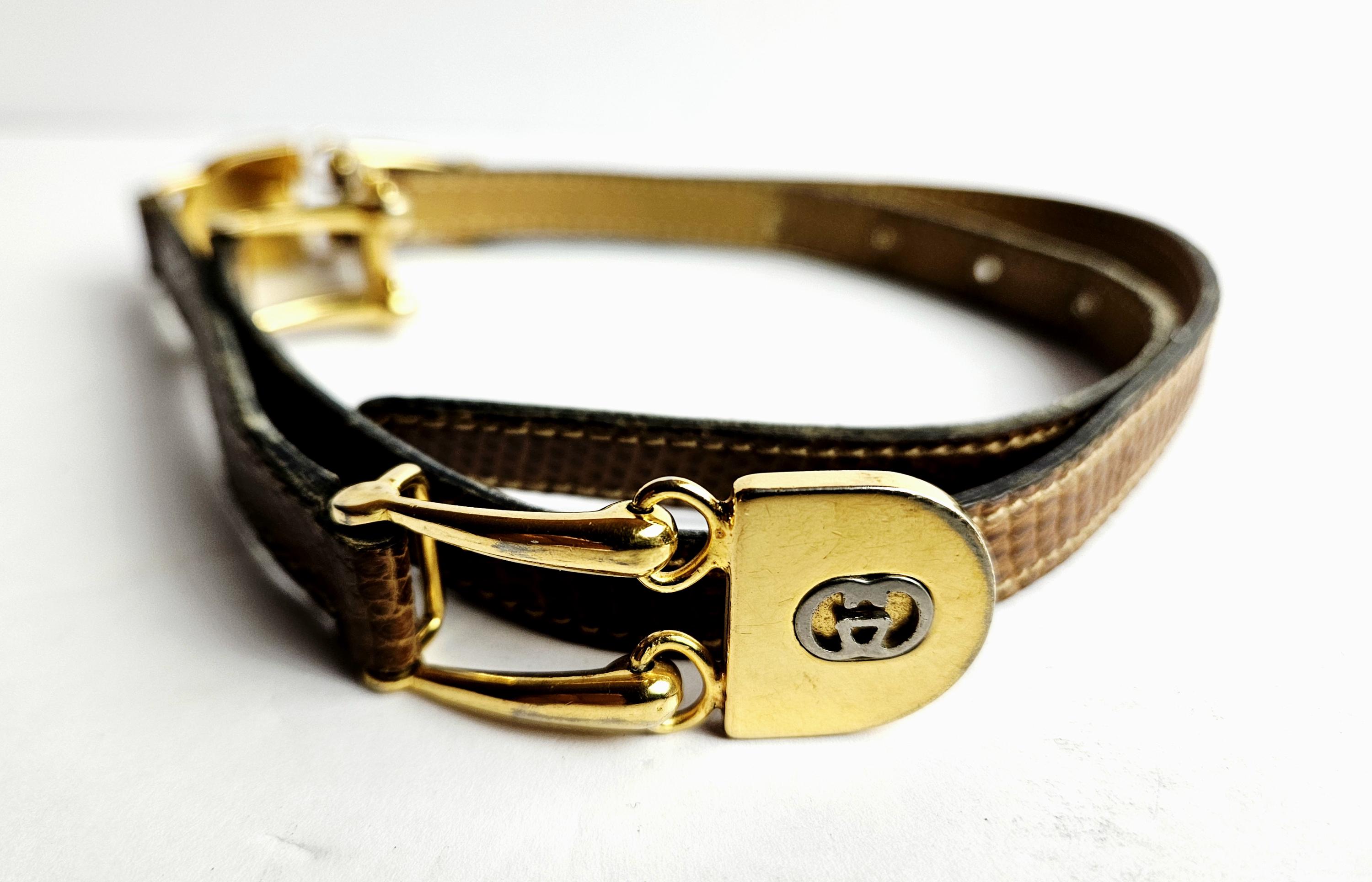 Gucci Vintage Brown Leather Rectangular Logo Gold Tone Buckle Womens Belt 70/28 GUCCI Logo-detailed leather belt | NET-A-PORTER main image 3