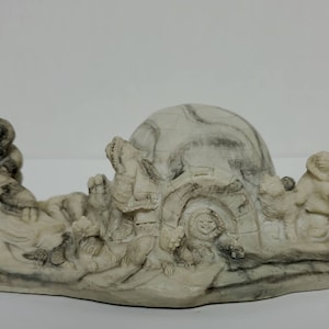 Vintage Handcarved Inuit Igloo Eskimo Family Scene Soapstone Composite Sculpture Carving by A. Aartik Canada Dogs/Fish
