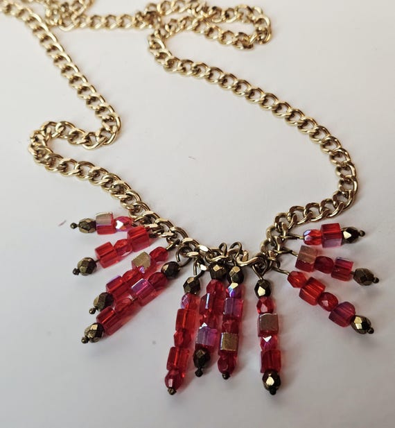 Ruby Red Crystal Fringe Statement Choker Necklace - image 3