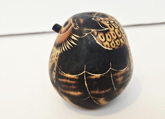 OWl 廃盤　デモ Peruvian Folk Art Hand-carved & Burned Gourd Owl | Vintage