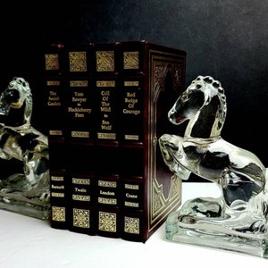 Vintage Art Deco C1940 Glass Rearing Horses Bookends by L. E. Smith Glass