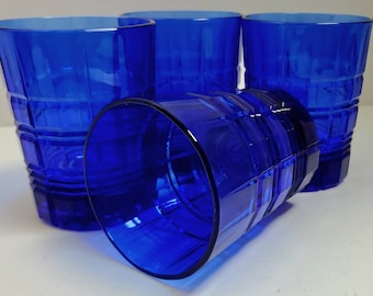 Vintage Cristal D'Arques Durand Carrolton Cobalt Blue Old Fashioned Cocktail Glass Set 4