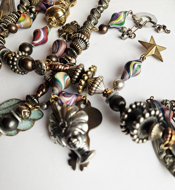 Boho Charm Statement Necklace • Mixed Metal Beads… - image 13