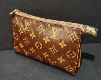 Louis Vuitton, upcycled, handpainted jungle print cosmetic pouch