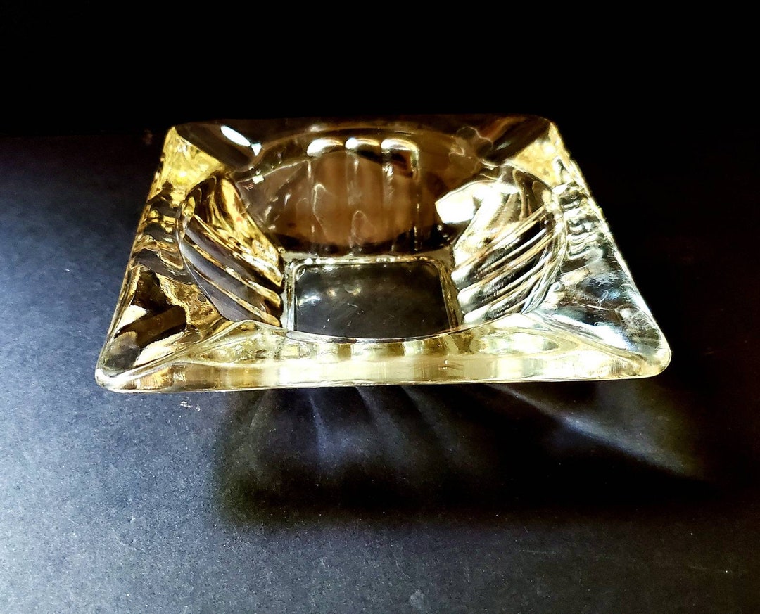 Square Ribbed Glass Mid Century Square Ribbed Glass Cigar Ashtray - Etsy