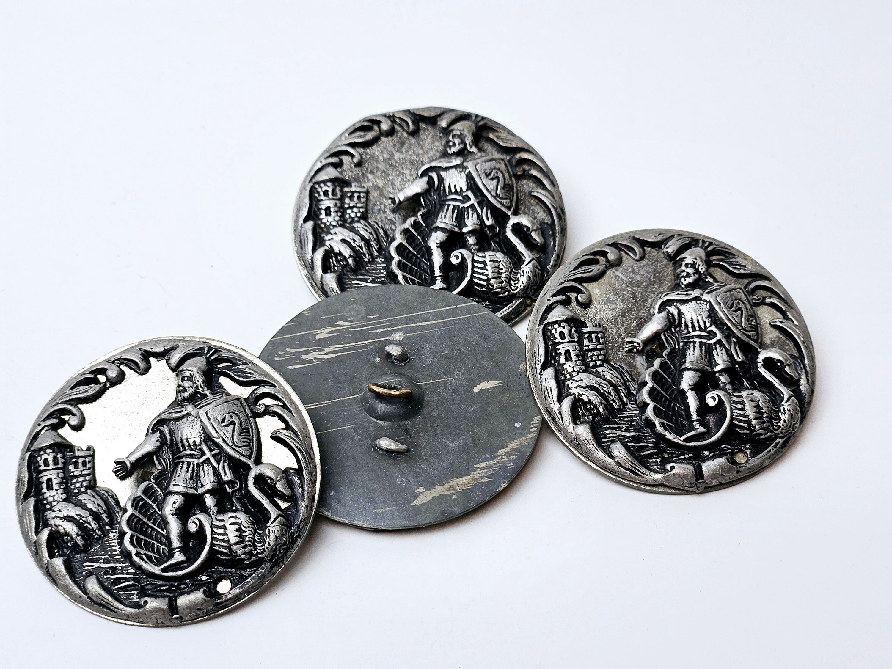 Vintage Pewter Medieval Knight Buttons: Renaissance Castle, Swan (set ...
