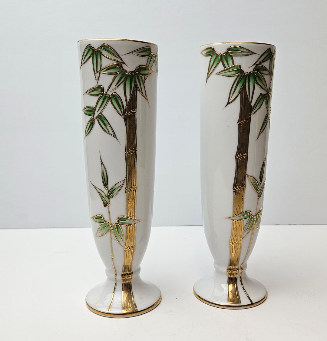 Mid Century Vintage White Japanese Hand Painted Porcelain Bud Vases ...