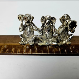 Vintage Three Wise Monkey&#39;s Solid Brass Ruler Paperweight/Office Decor -See No Evil, Speak No Evil, Hear No Evil Monkey&#39;s on 12&quot; Brass Ruler