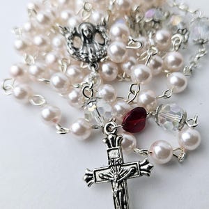 Pretty in Pink Catholic Rosary Pink Pearl with Blessed Mary Center
