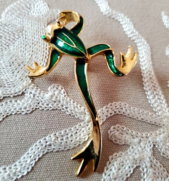 Vintage Art Noveau Gerry s Fine Enameled Jewelry Green Enamel