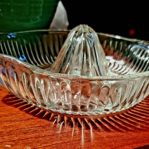 Vintage Anchor Hocking Glass Ribbed Glass Citrus Hand Juicer Clear Glass